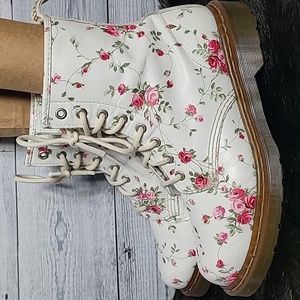 🥳2x HP🥳Dr. Martens 1460 Vintage rose White floral leather boots Size 8 Rare